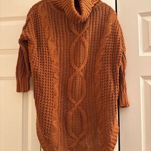 Express Cozy Cable Knit Turtleneck Tunic Sweater - Orange Rust Size Small